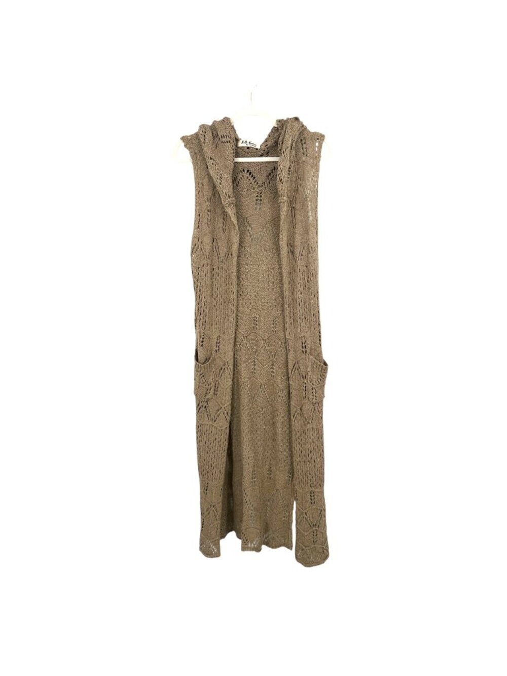 Selfie Couture Boho Cottagecore Coastal Knit Hooded Sleeveless Vest Size M/L